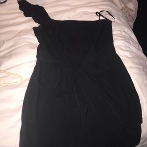 Black ruffled one shoulder BCBG dress